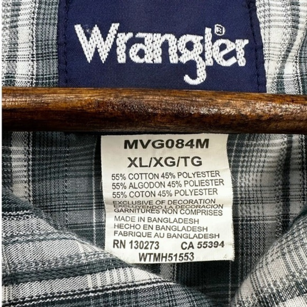 Wrangler‎ Western Plaid Snap Shirt – XL – Pearl Snaps, Blue/Green Gray Check - Picture 4 of 6